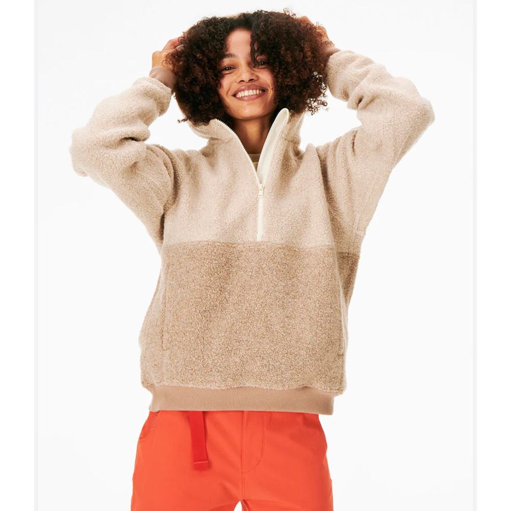 Outdoor Voices Megafleece 1/2 Zip Hoodie Pullover Women’s Size M Wool Blend Tan